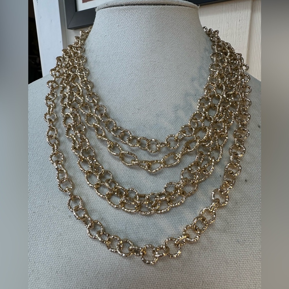 Classic circle chain multi strand goldtone necklace